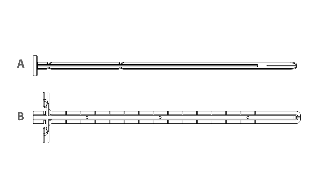 HL Insertion Tool&trade; components:  a) Obturator  b) Cylinder handle